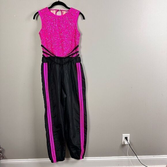 Weissman’s No tears left to cry pink black sequin striped jogger dance costume j - Picture 5 of 10